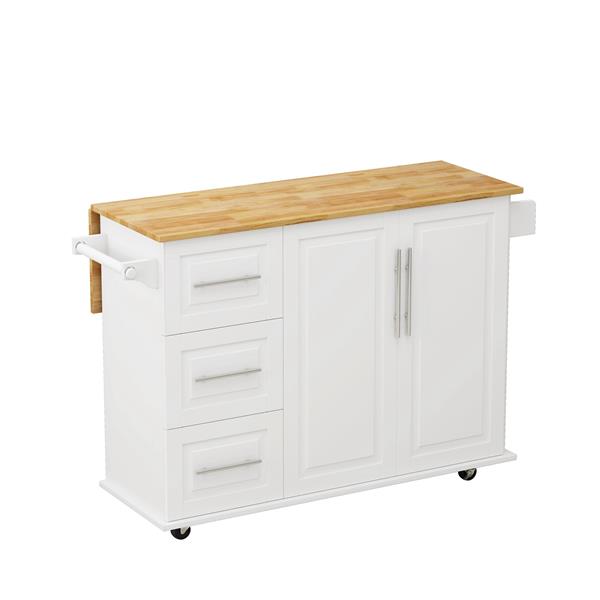 Kitchen Island Cart with 2 Door Cabinet and Three Drawers,43.31 Inch Width with Spice Rack,Towel Rack (White)