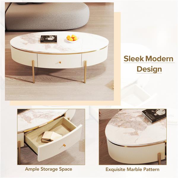 Modern Oval Coffee Table with 2 large Drawers Storage Table