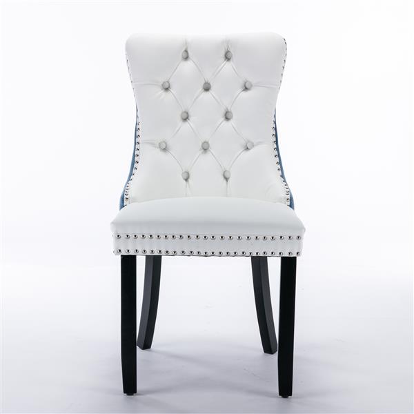 Furniture,Modern, High-end Tufted Solid Wood Contemporary PU and Velvet Upholstered Dining Chair with Wood Legs Nailhead Trim  2-Pcs Set, White+Light Blue, SW2101WL