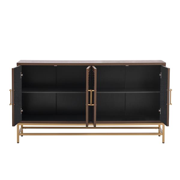 Retro Style Sideboard with Adjustable Shelves, Rectangular Metal Handles and Legs for  Kitchen, Living room, and Dining Room  (Espresso)