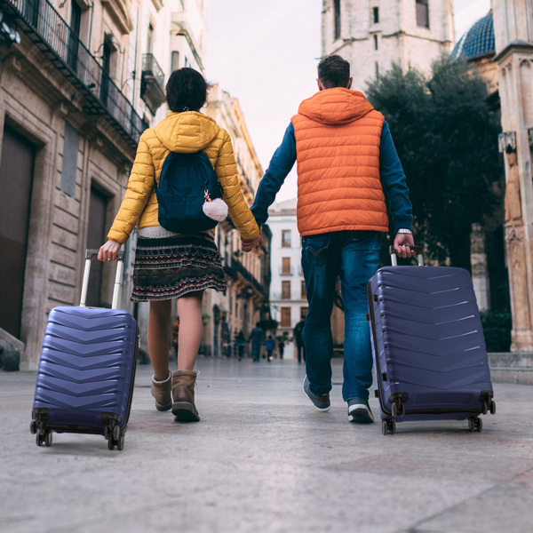 FCH V-shaped stripes 3-in-1 PP trolley case 20in 24in 28in PP iron trolley classic color - dark blue (grain pattern)