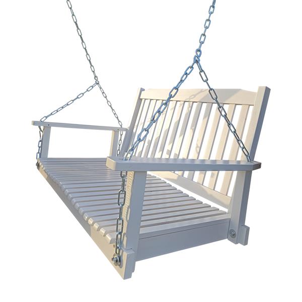 Front Porch Swing with Armrests, Wood Bench Swing with Hanging Chains,for Outdoor Patio ,Garden Yard, porch, backyard, or sunroom,Easy to Assemble,white