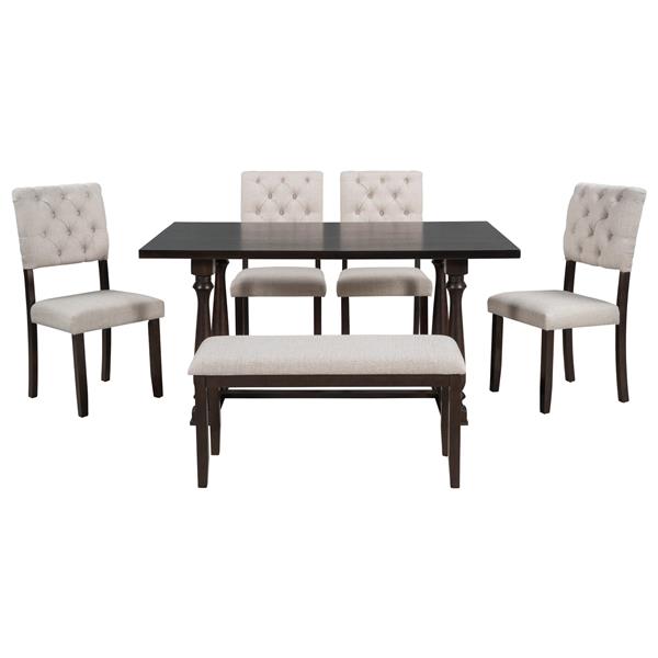 6-Piece Dining Table and Chair Set with Special-shaped Legs and Foam-covered Seat Backs&Cushions for Dining Room (Espresso)