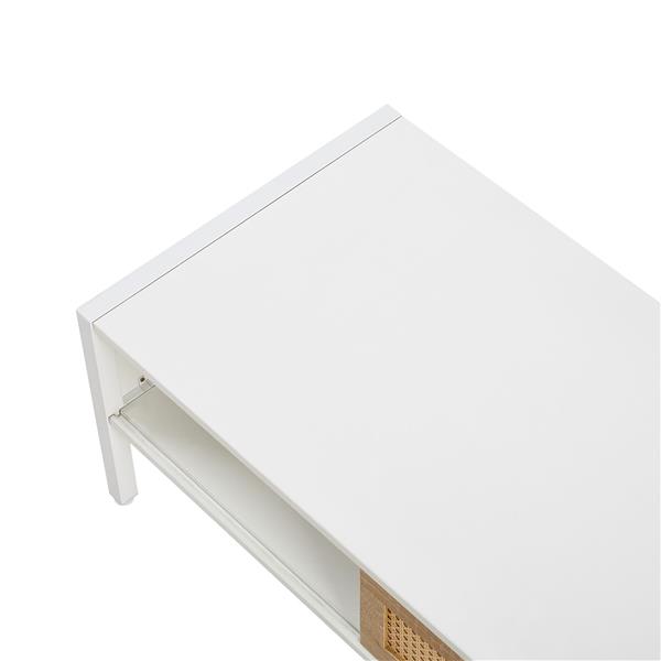 40.16 英寸藤制咖啡桌，滑动门用于存储，金属腿，现代客厅桌子，白色-4