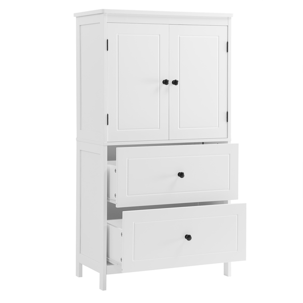 Bathroom Storage Cabinet, Cabinet with Two Doors and Drawers, Adjustable Shelf, MDF Board, White 