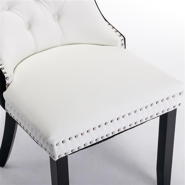 Furniture,Modern, High-end Tufted Solid Wood Contemporary PU and Velvet Upholstered Dining Chair with Wood Legs Nailhead Trim  2-Pcs Set，White+Black, SW2101WB