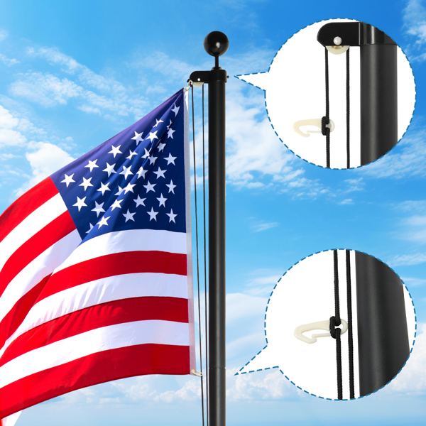 Flag Pole Kit for Outside House in Ground, 20FT Sectional Aluminum Extra Thick Flagpole, 5x3 US Flag, Heavy Duty Black Flag Poles Kit for Yard