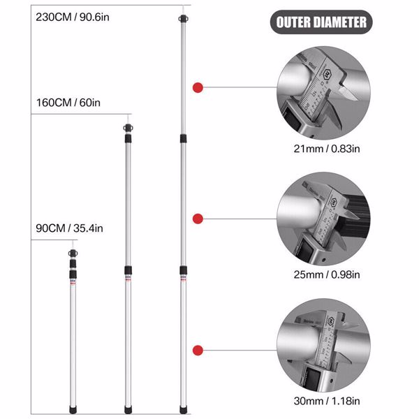 2x230cm Tarp Tent Poles Telescopic Adjustable Aluminum Awning Canopy Support Rod