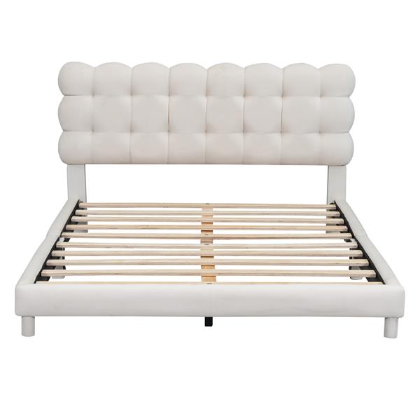 Full Size Upholstered Platform Bed with Soft Headboard,Beige