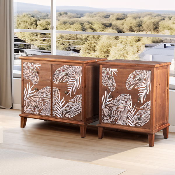 FCH Brown MDF Veneer + Solid Wood Frame 60*36*73cm Three Drawer Chest Bohemia