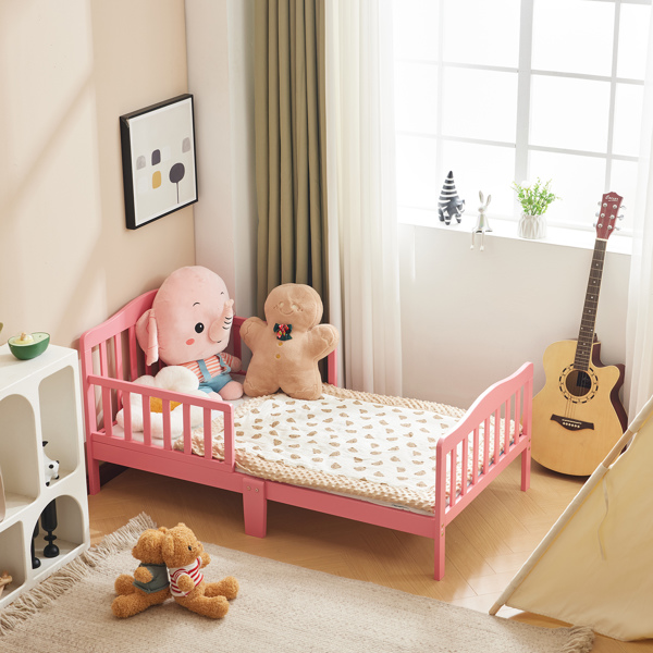 Single Vertical Board with Guardrails on Both Sides, Pink, 135*75*62.5cm, Wooden Bed, Pine, Children's