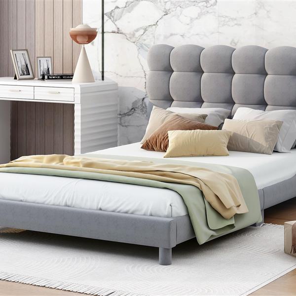 Twin Size Upholstered Platform Bed with Soft Headboard,Gray