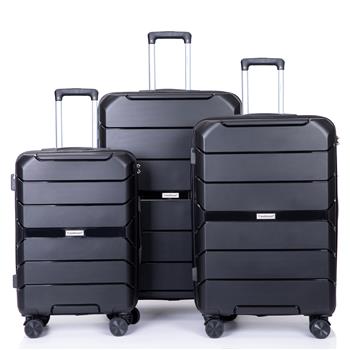 Hardshell Suitcase Spinner Wheels PP Luggage Sets Lightweight Durable Suitcase with TSA Lock,3-Piece Set (20/24/28) ,Black