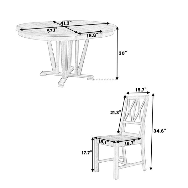 Rustic 5-Piece Extendable Dining Table Set Round Trestle Table and 4 Cross Back Dining Chairs for Kitchen, Dining Room, Natural