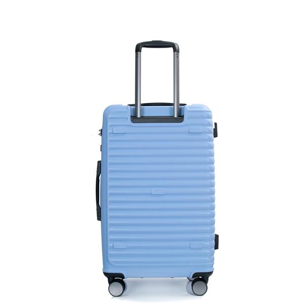 3 Piece Luggage Sets PC+ABS Lightweight Suitcase with Two Hooks, 360° Double Spinner Wheels, TSA Lock, (21/25/29) Light Blue