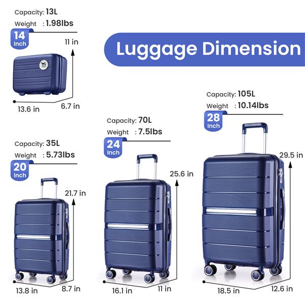 Luggage Sets 4 Piece(14/20/24/28) PP Lightweight & Durable Expandable suitcase