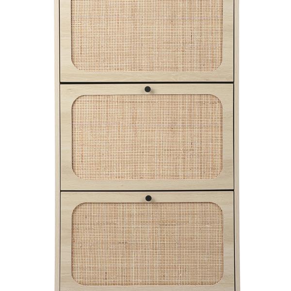 Natural  Rattan 3 Door Shoe Rack, Freestanding Modern Shoe Storage Cabinet, for Entryway