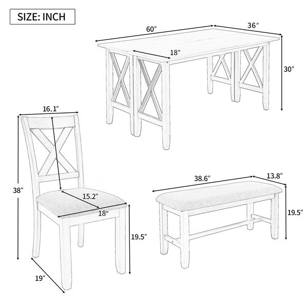 6-Piece Family Dining Room Set Solid Wood Space Saving Foldable Table and 4 Chairs with Bench for Dining Room (Gray)