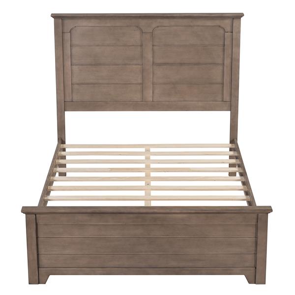 Farmhouse Wooden Platform Full Size Bed with Panel Design Headboard and Footboard for Teenager, Ash Brown