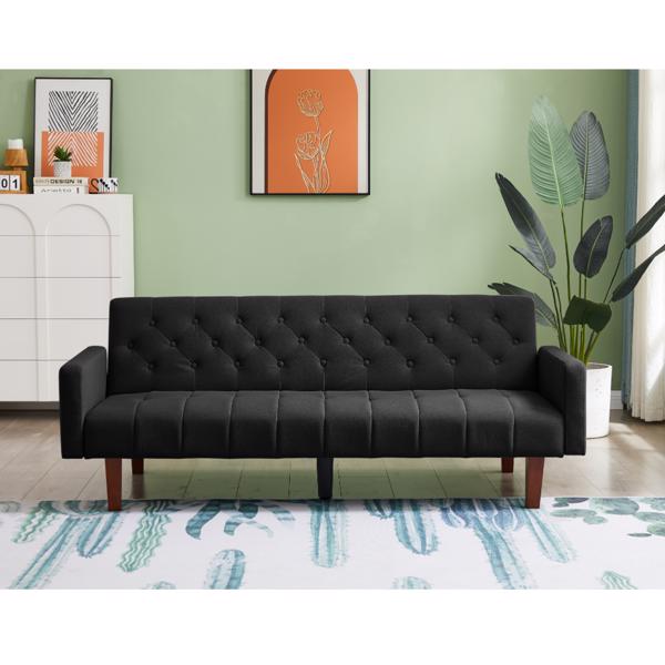 黑色亚麻双人沙发，可转换客厅沙发床，三层靠背调节，适用于客厅和卧室-1