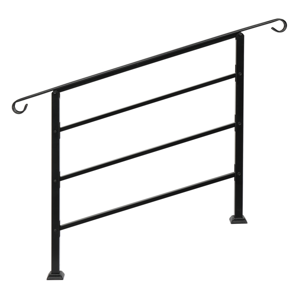 Handrails for Outdoor Steps, Wrought Iron Handrail Fits 1 to 4 Steps, Transitional Handrail with Installation Kit, Black