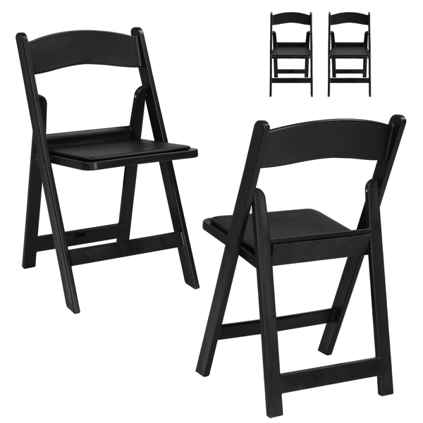 4 Pack Folding Chairs, Resin Chairs with Padded Seat, Comfortable Event Chairs Indoor Outdoor for Home Event Party Picnic School Wedding, Black