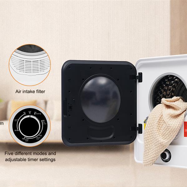 1.95 Cu.ft Front Load Clothes Dryer, Portable Compact Dryer 830W,  5 Drying Modes, Stainless Steel Drum, with Overheat Protection, Dust Removal, Deodorization and Lint Removal Functions, Black Door