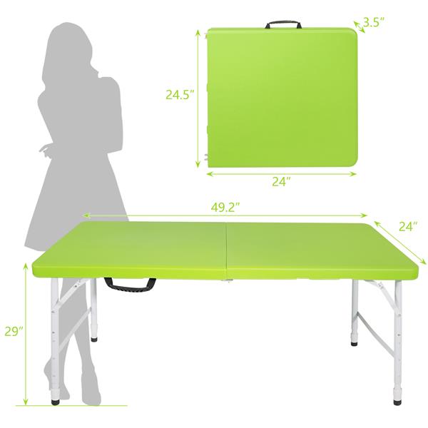 4ft Green Portable Folding Table Indoor&Outdoor Maximum Weight 135KG Foldable Table for Camping