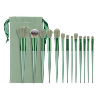 13 Pcs Makeup Brushes Kit, Foundation Brush Eyeshadow Brush Highlighter Loose Powder Blush(Green）