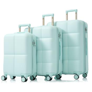 Luggage Set of 3, 20-inch with USB Port, Airline Certified Carry-on Luggage with Cup Holder, ABS Hard Shell Luggage with Spinner Wheels, grey green 