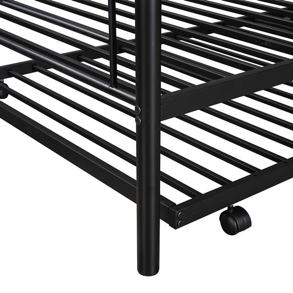 Twin-Over-Twin Metal Bunk Bed With Trundle,Can be Divided into two beds,No Box Spring needed ,Black