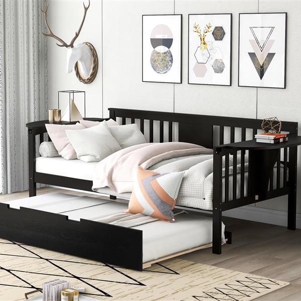 Twin Wooden Daybed with Trundle Bed  , Sofa Bed for Bedroom Living Room, Espresso