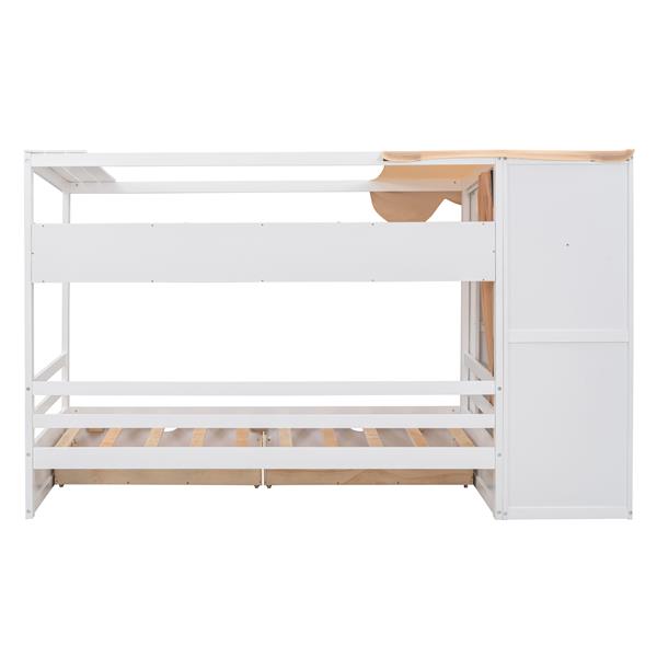 Twin size House Bed with Two Drawers and Wardrobe,White