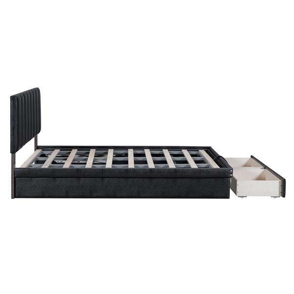 Full Size Upholstered Bed with Hydraulic Storage System and Drawer, Black