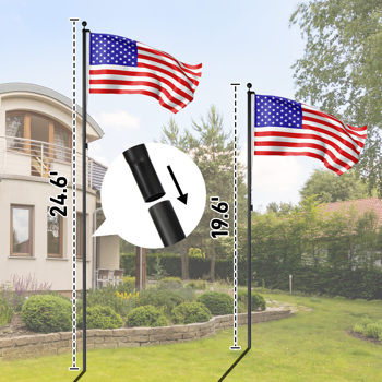 Flag Pole Kit for Outside House in Ground, 20FT Sectional Aluminum Extra Thick Flagpole, 5x3 US Flag, Heavy Duty Black Flag Poles Kit for Yard