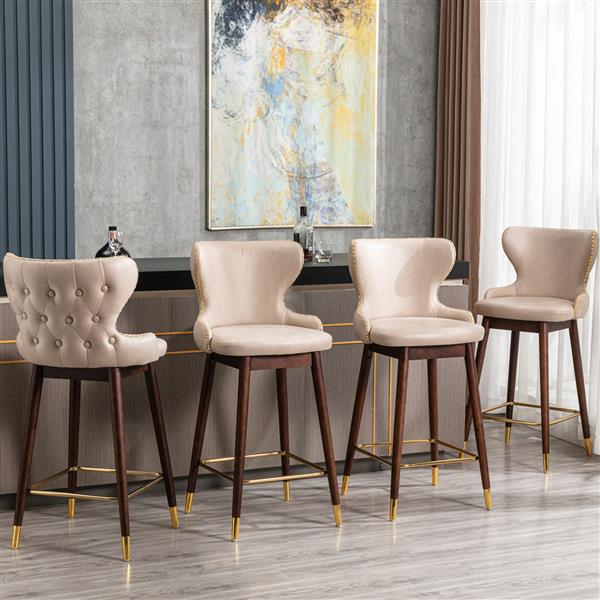 Furniture,29.9" Modern Leathaire Fabric bar chairs, Tufted ld Nailhead Trim ld Decoration Bar stools,Set of 2 (Beige)