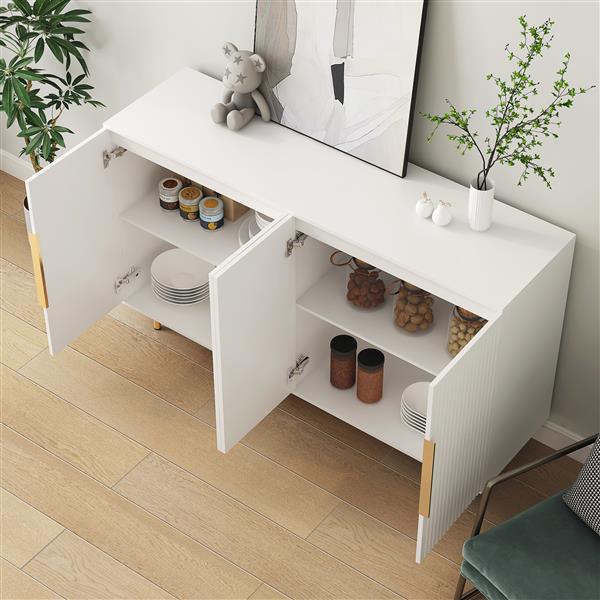 White Modern Buffet Cabinet with Storage, Fluted Sideboard Large Buffet with Adjustable Shelves, Credenza, Accent Cabinet Console Table