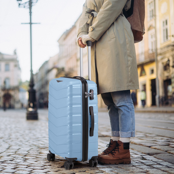 FCH V-shaped stripes 2-piece set with PP handbag PP trolley case 14in 20in PP iron trolley fashionable color - sky blue (grain pattern)