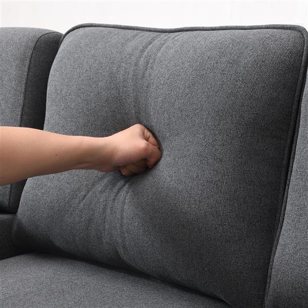 [VIDEO provided] [New] 114.2" Upholstered Sofa with Console, 2 Cupholders and 2 USB Ports Wired or Wirelessly Charged, Modern Linen Fabric Couches with 4 Pillows for Living Room, Apartment (4-Seat)