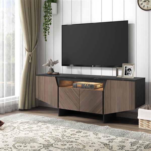 63 Inch TV Stand with LED Lights, with Storage Cabinet and Shelves, TV Console Table Entertainment Center for Living Room,Bedroom