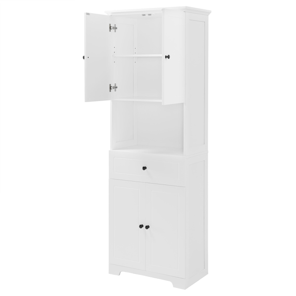 Tall Bathroom Cabinet with Four Doors, Large Storage Space Open Shelve, Upper Storage Cabinet, White 