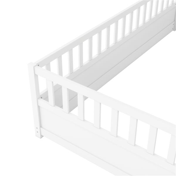 Twin Size Floor bed, integral construction with super high security barrier, door, children's floor bed frame, Montessori wooden children's floor bed, white