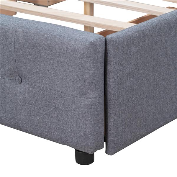 Upholstered Platform Bed with Classic Headboard and 4 Drawers, No Box Spring Needed, Linen Fabric, Queen Size Dark gray