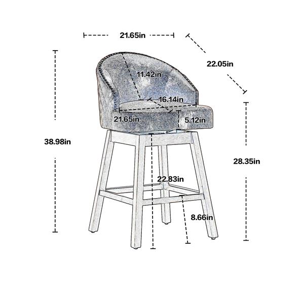 Bar Stools Set of 2 Counter Height Chairs with Footrest for Kitchen, Dining Room And 360 Degree Swivel