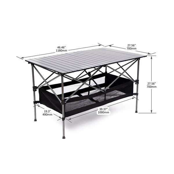 1-piece Folding Outdoor Table with Carrying Bag,Lightweight Aluminum Roll-up Rectangular Table for indoor, Outdoor Camping, Picnics,Beach,Backyard, BBQ, Party, Patio, 46.46X27.56X27.56in ,Black