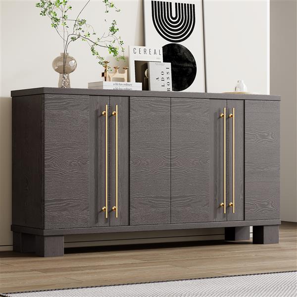 Wood Traditional Style Sideboard with Adjustable Shelves and Gold Handles for Kitchen, Dining Room and Living Room (Taupe)