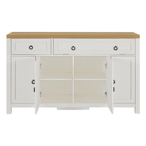 Retro Style Large Storage Space Sideboard with Flip Door and 1 Drawer, 4 Height-Adjustable Cabinets, Suitable for Kitchen, Dining Room, Living Room (Brown+Antique White)