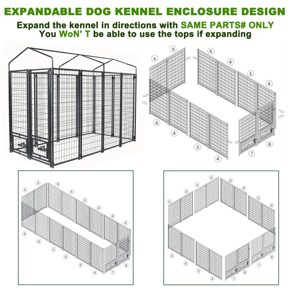 Outdoor Dog Kennel 8' x 6' x 4' with Waterproof Canopy Roof Heavy Duty Metal Dog Cage with Rotating Feeding Door