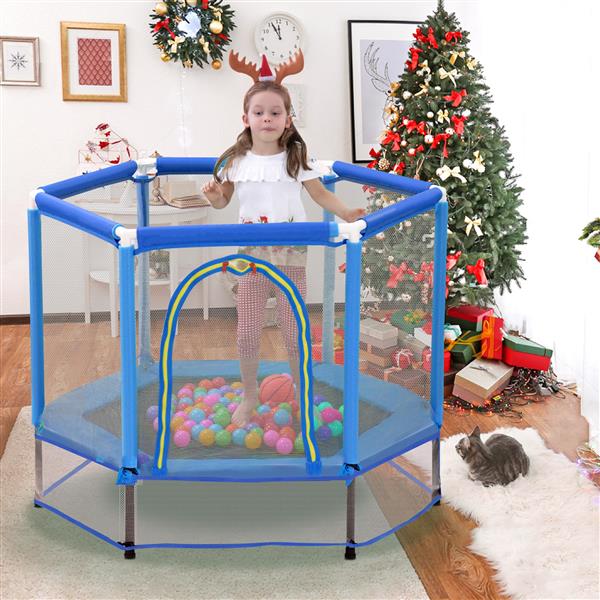 55'' Toddlers Trampoline with Safety Enclosure Net and Balls, Indoor Outdoor Mini Trampoline for Kids