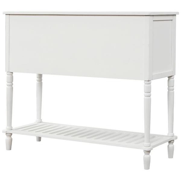 Sideboard Console Table with Bottom Shelf, Farmhouse Wood/Glass Buffet Storage Cabinet Living Room (White)